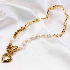 Heart O Bell Ring Exaggerated Chain stainless Steel Jewelry Mother's Day Gift Pearl Necklace