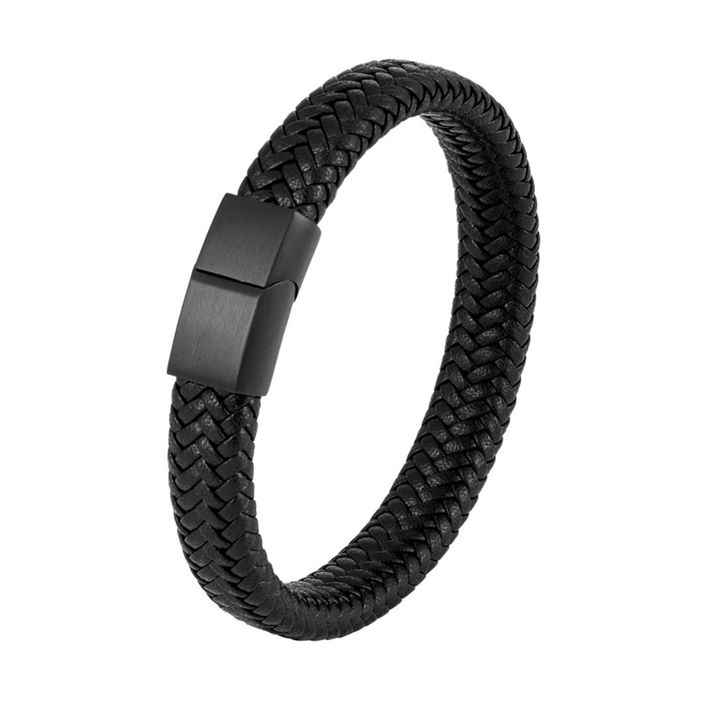 Custom Fashion Jewelry Black Stainless Steel Leather Bracelet Men Bracelet Homme Magnetic Real Leather Bracelet For Men