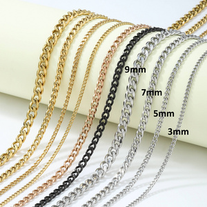 Ruigang Custom 3/3.6/5/7/9mm Cuban Link Chain Stainless Steel Chain Necklace Men Women Stainless Steel Chain For Jewelry Making