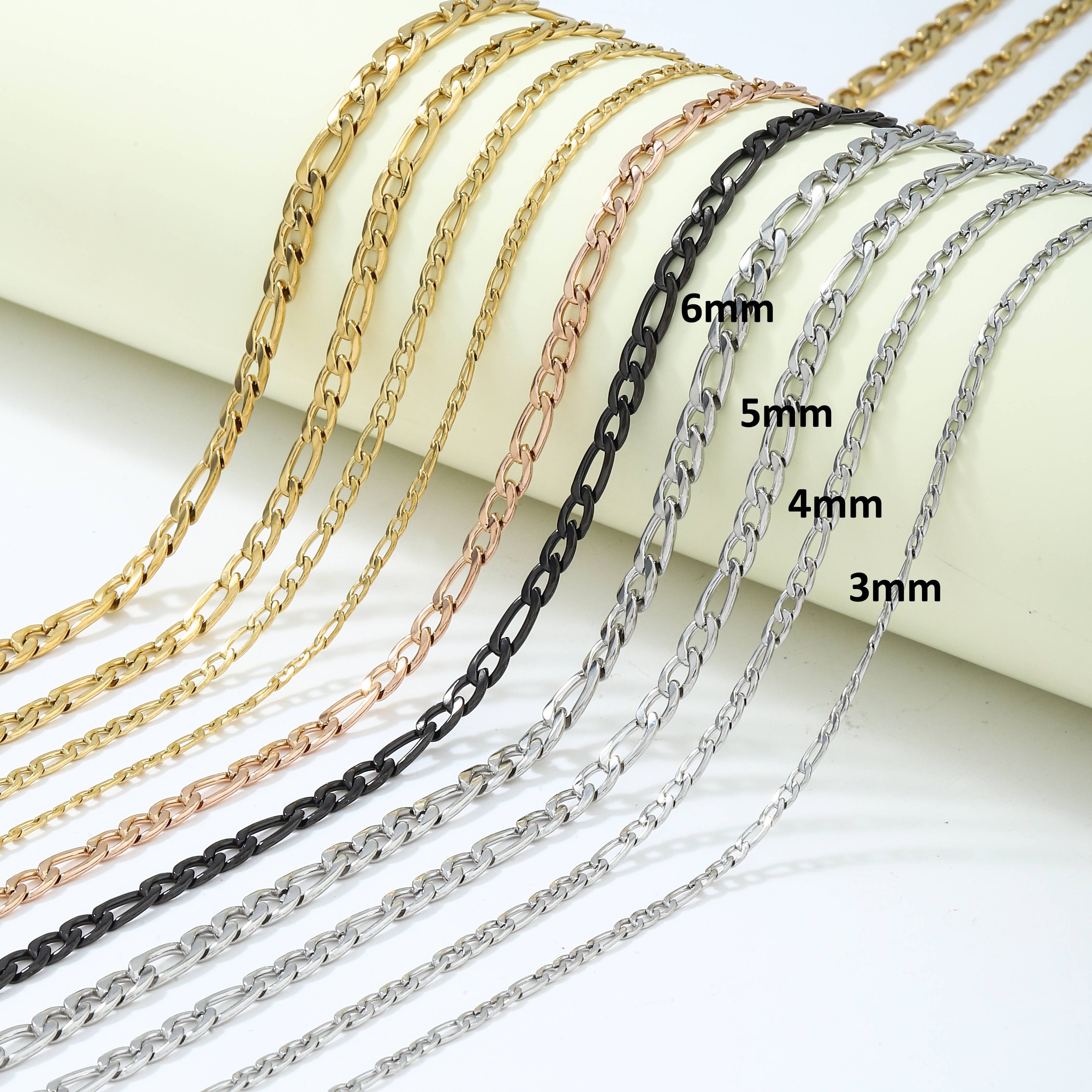 Ruigang Customized 1.5/2/2.5/3mm 4 Colors Cross Chain Necklace Gold Plated Neck Chain Stainless Steel Chain For Jewelry Making