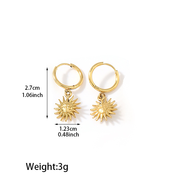 Ruigang Customized Stainless Steel Women Burst Charm Earring Greek Apollo Sun Burst Charm Huggie Sun Pendant Hoop Earrings