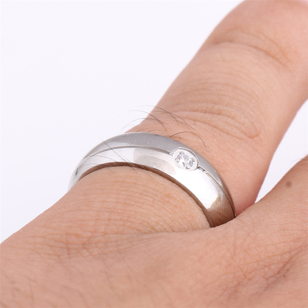 New design Japanese Korean simple stylish twill single diamond stainless steel trendy men's hip hop personality ring