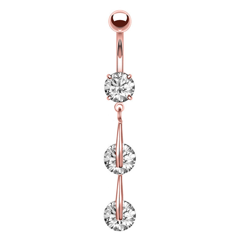 Ruigang High Quality Rose Gold Plated 316l CZ Button Ring Piercing Surgical Steel Zircon Belly Bars Navel Rings