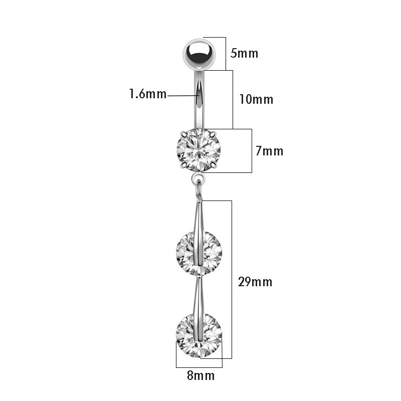 Ruigang High Quality Rose Gold Plated 316l CZ Button Ring Piercing Surgical Steel Zircon Belly Bars Navel Rings