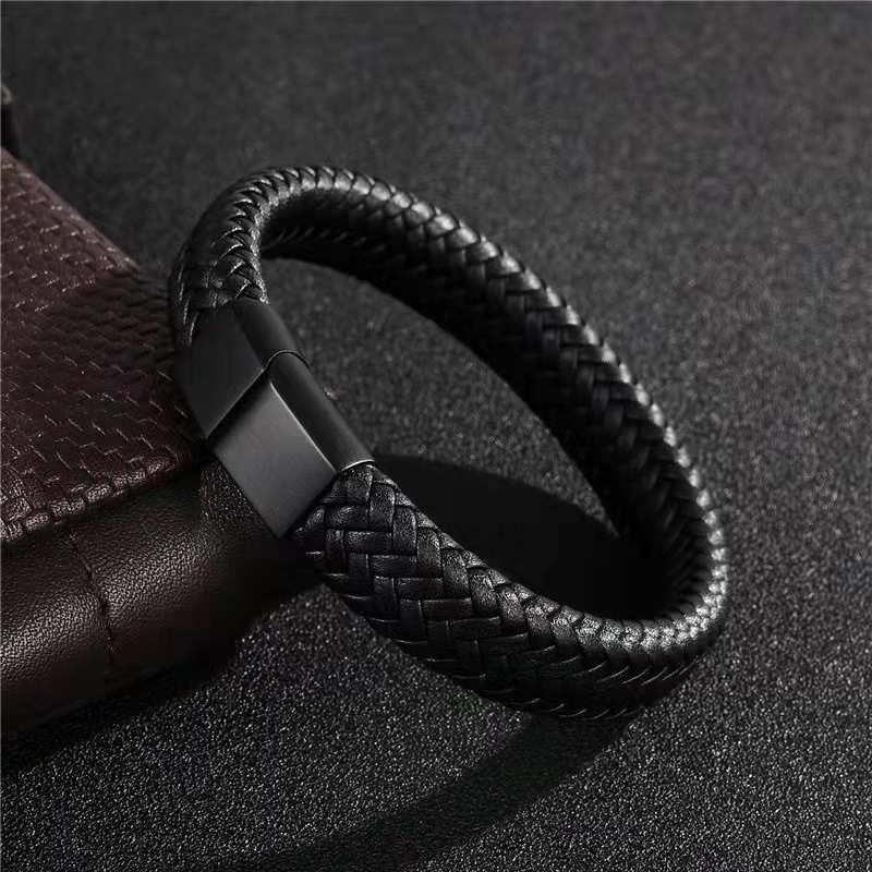 Customized Men Magnetic Bracelet Homme Accessories Jewelry Leather Pulseras Stainless Steel Leather Bracelet For Men