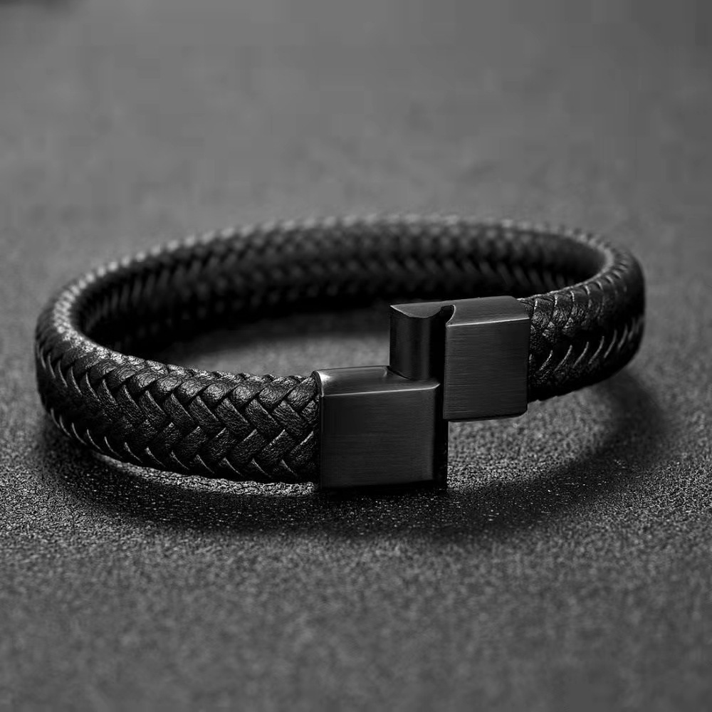 Customized Men Magnetic Bracelet Homme Accessories Jewelry Leather Pulseras Stainless Steel Leather Bracelet For Men