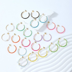 Ruigang RGE2530 Stainless Steel 11 Colors CZ Setting Hoop Earrings C Shape Earring Women Ladies Round Enamel Hoop Earrings