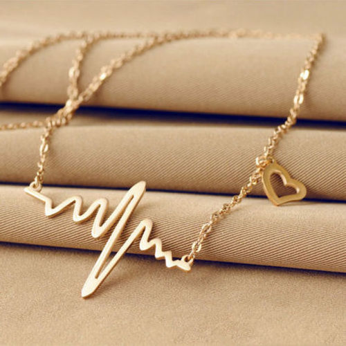 Yiwu Ruigang New Fashion Women Gold Silver Heart Beat Pendant Necklace Stainless Steel Chain