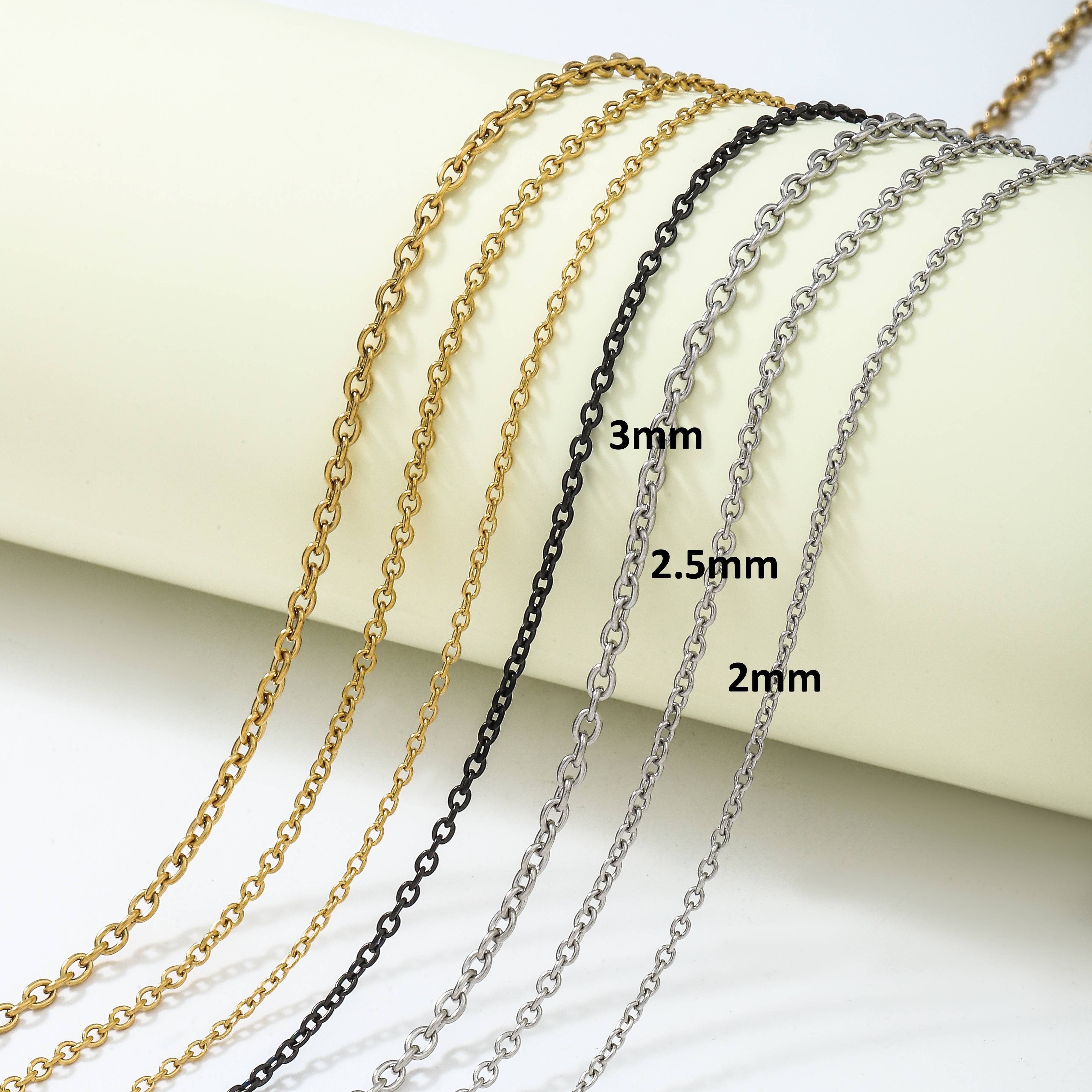 Ruigang Customized 3/3.8/5/6/7mm Silver Men Gold Chain 18K Stainless Steel Chain Fashion Jewelry Necklace Gold Figaro Chains