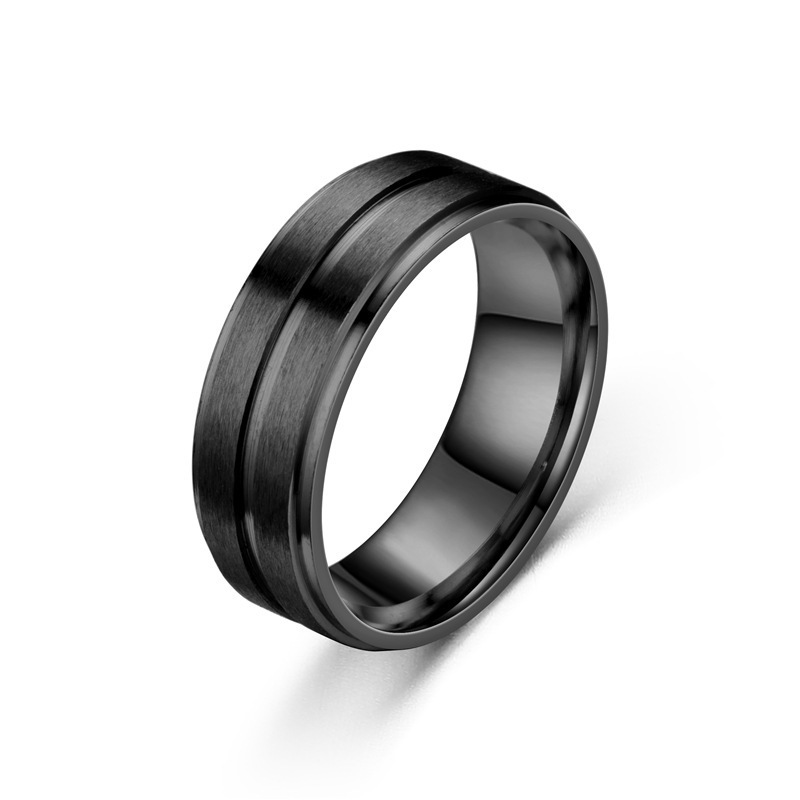 stainless steel 8mm wide matte double steps simple men's black gold white ring wholesale