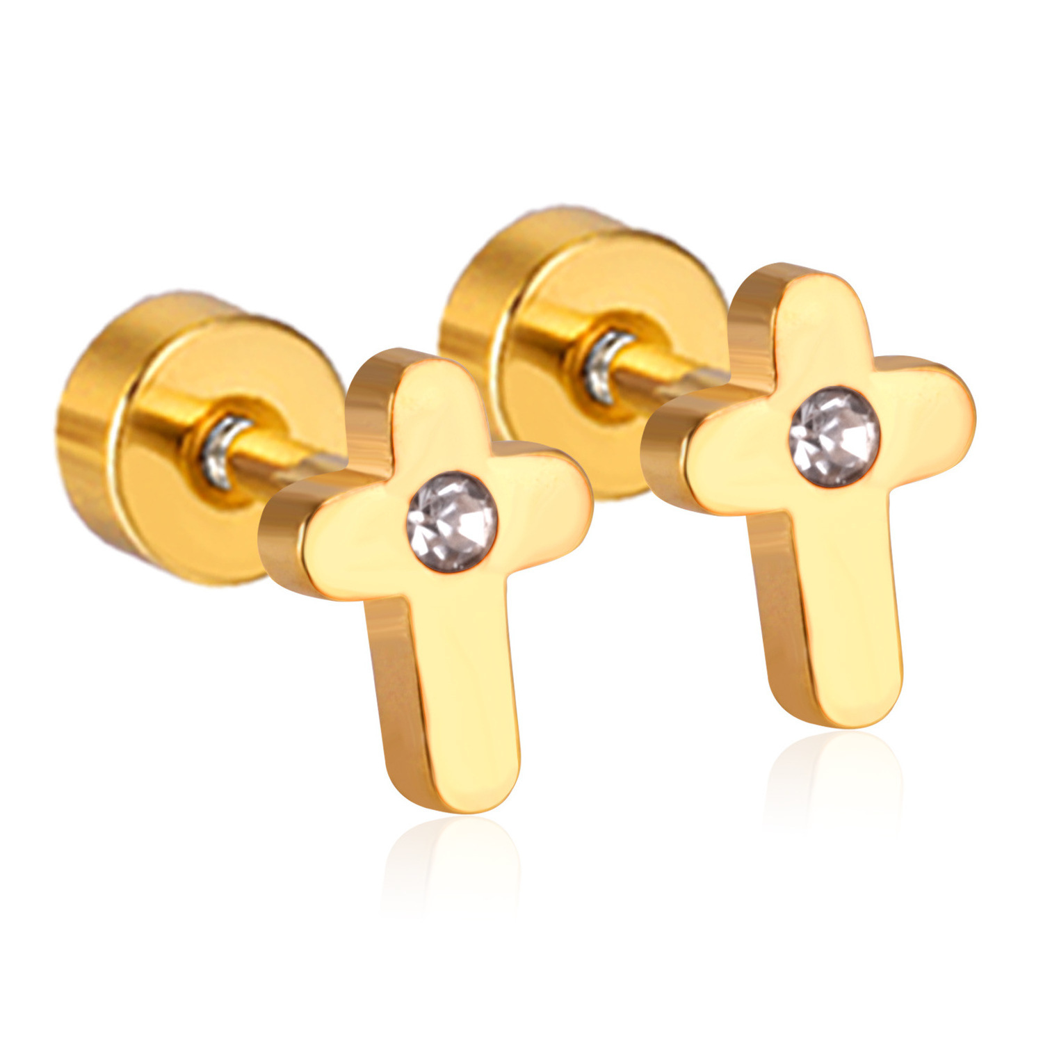 fashion simple gold screw plug Zircon stainless steel jewelry manufacturers cross earrings