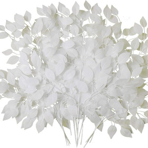 Artificial White Ficus Leaves Tree Branches Faux Plant Spray for Home Wedding Decor