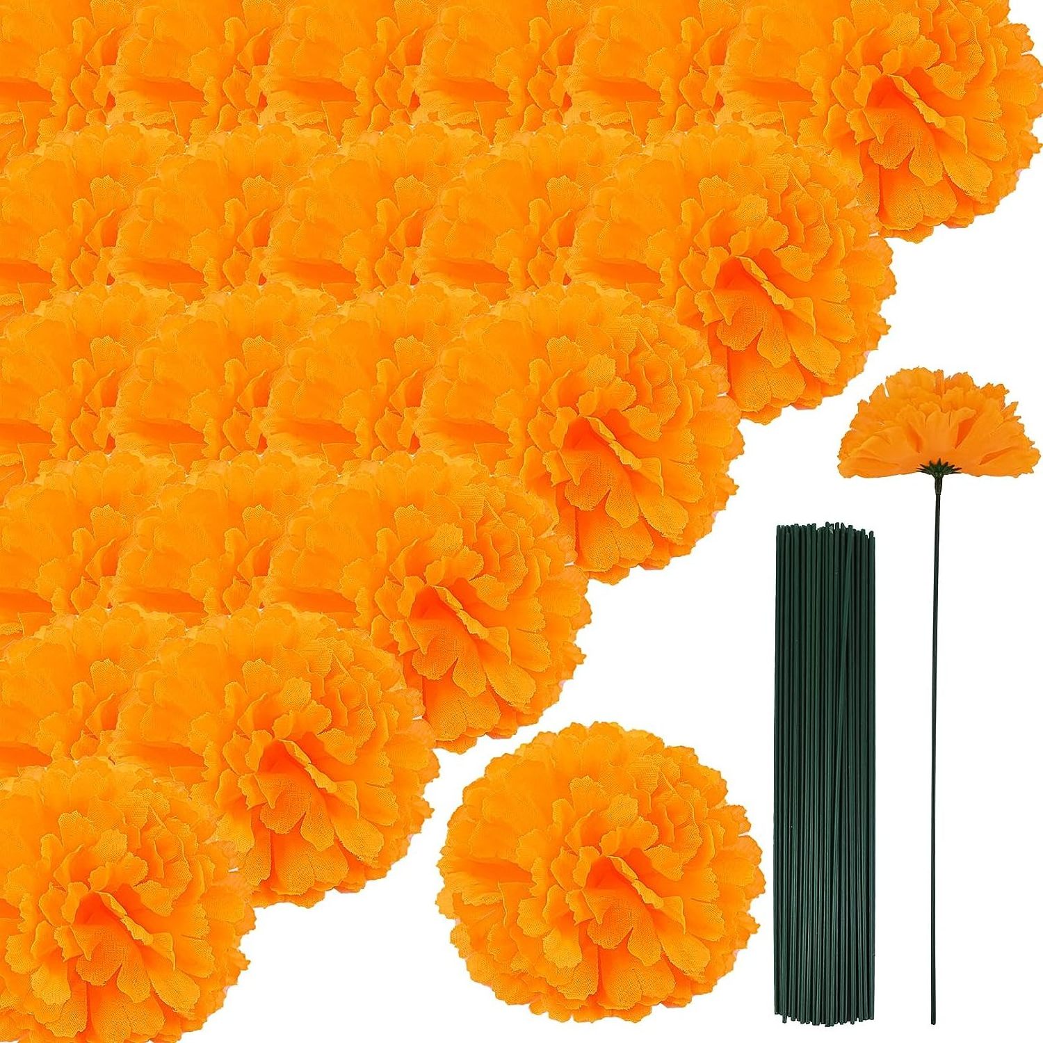 Artificial Marigold Flower with Stems,  marigold flower heads orange flowers for decoration