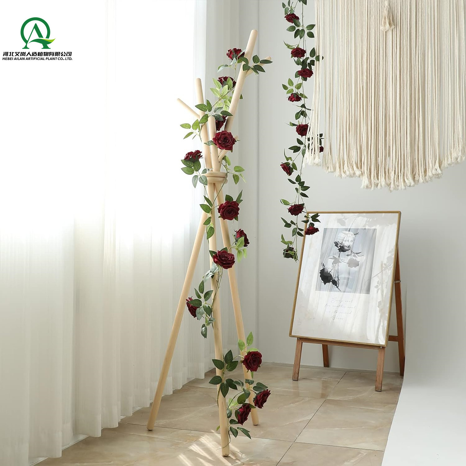 Artificial Silk Rose Flower Vine Garland Floral Green Leaves Hanging Plant for Wedding Arrangement Wall Party Bedroom Home Decor