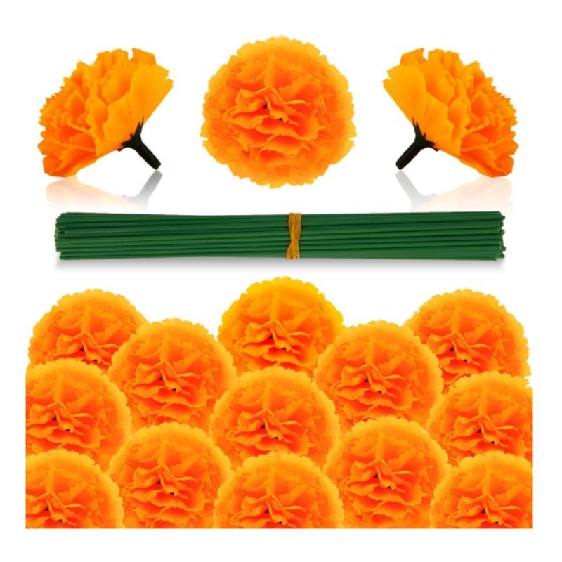 Artificial Marigold Flower with Stems,  marigold flower heads orange flowers for decoration