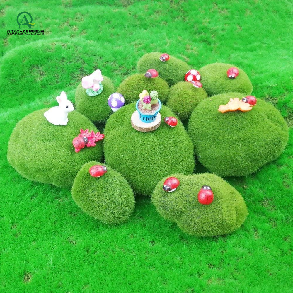 Artificial Moss Rocks Decorative Faux Green Moss Covered Stones for Home Garden Lawn Patio Decoration