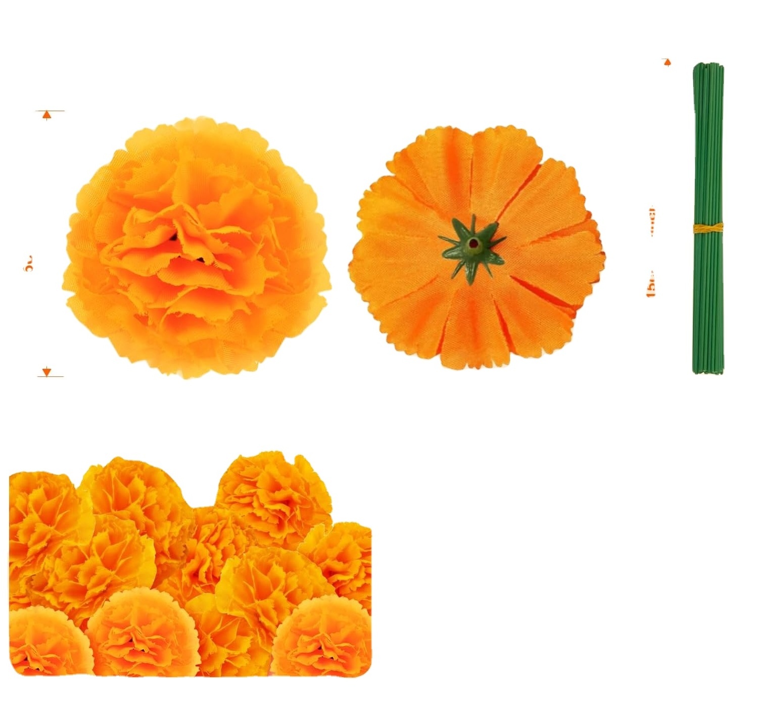 Artificial Marigold Flower with Stems,  marigold flower heads orange flowers for decoration