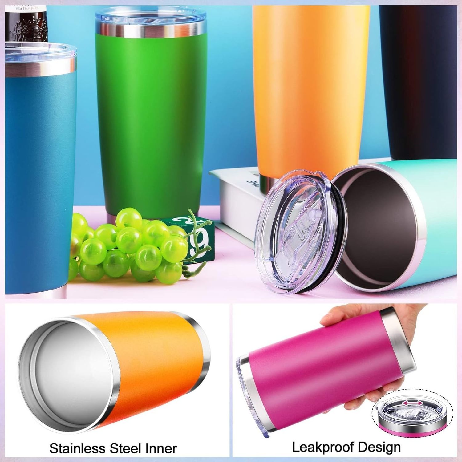 2024 Best Top Seller Double Wall Vacuum Insulated 20oz Stainless Steel Tumbler Travel Mugs With Magnetic Lids