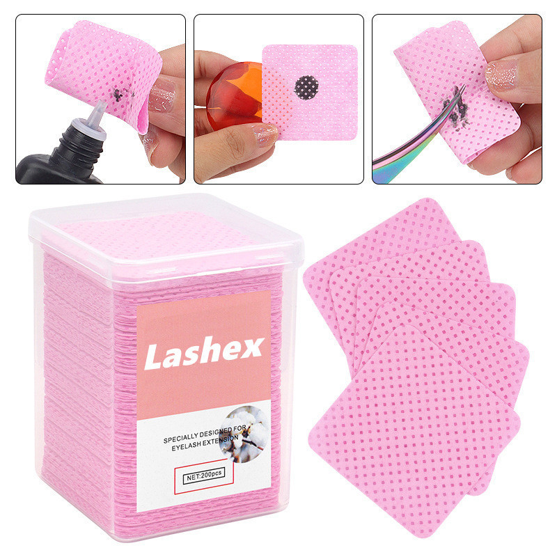 Private label non-woven fabrics cotton manufacturer waterproof eyelash extension pink adhesive nozzle wipes