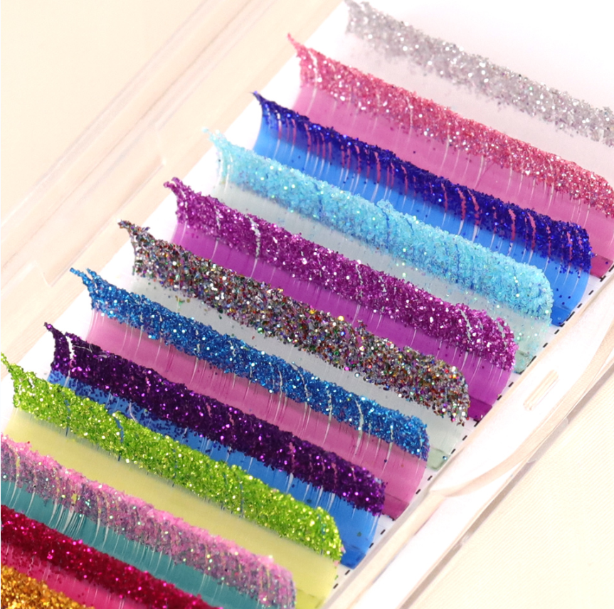 glitter lash trays private label hair extension packaging colored lash extension decals 8-25mm customize colors packaging trays