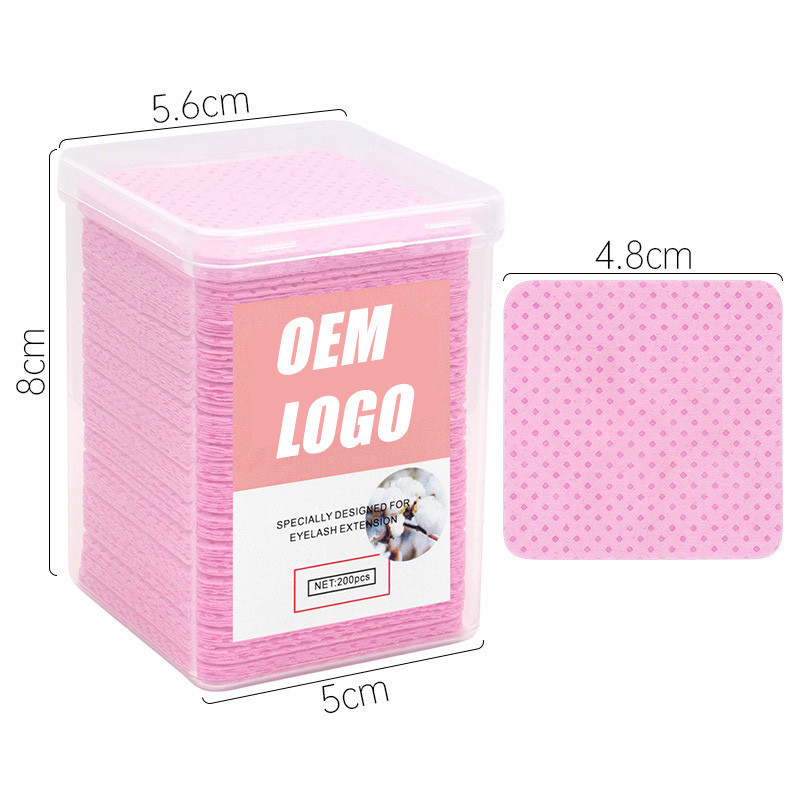 Private label non-woven fabrics cotton manufacturer waterproof eyelash extension pink adhesive nozzle wipes