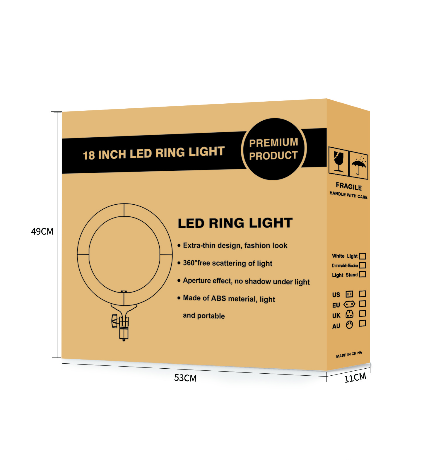 Les Rings Photographic Lighting 18 Inch Beauty Lamp 58W Battery Operated Led Overhead Ring Light Tripod