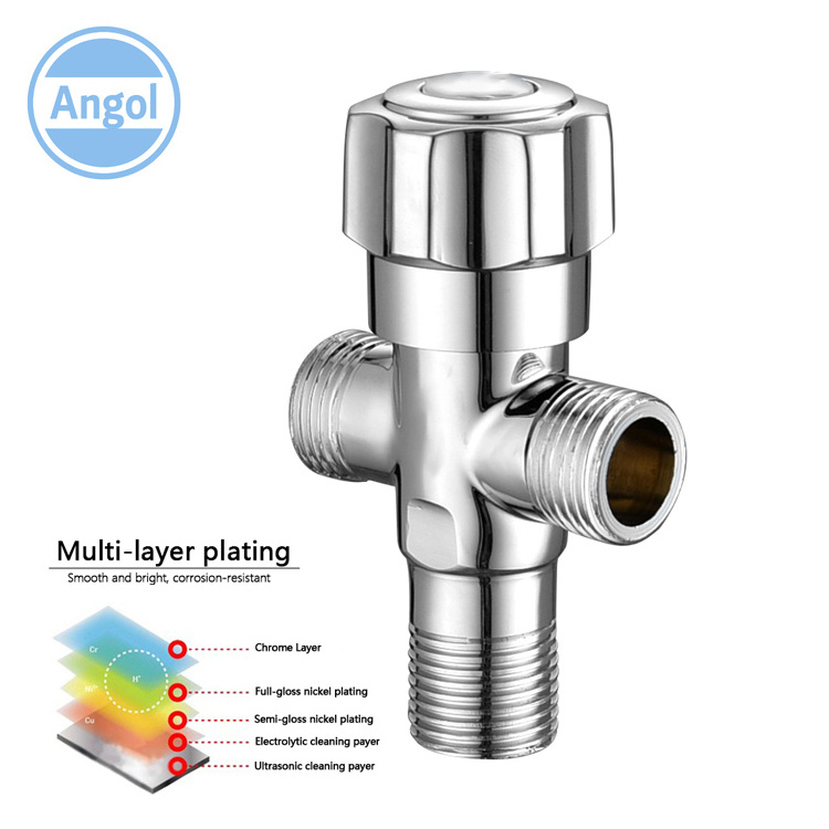 OEM 2 in 1 90 degree water chrome plated polished brass T angle stop valve for bathroom and toilet