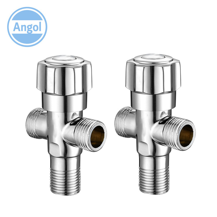 OEM 2 in 1 90 degree water chrome plated polished brass T angle stop valve for bathroom and toilet