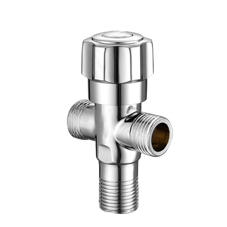 OEM 2 in 1 90 degree water chrome plated polished brass T angle stop valve for bathroom and toilet