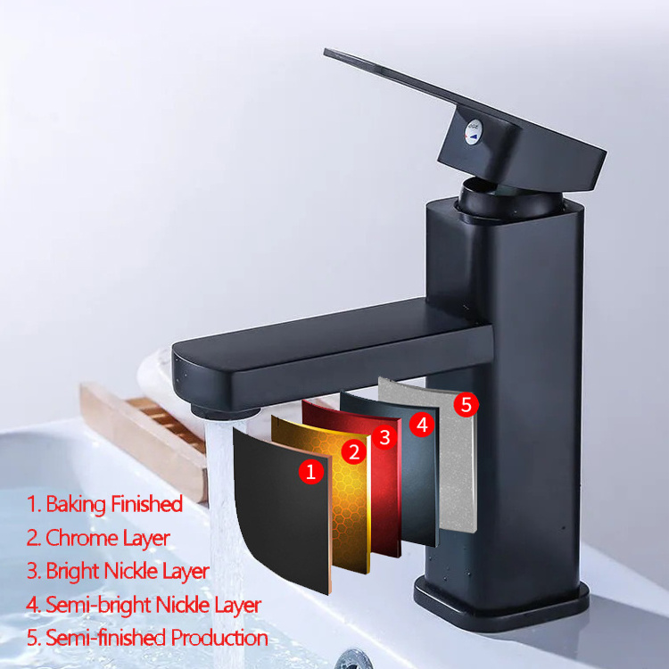 Classic square design torneira brass luxury hot and cold water robinet black bathroom wash basin faucet