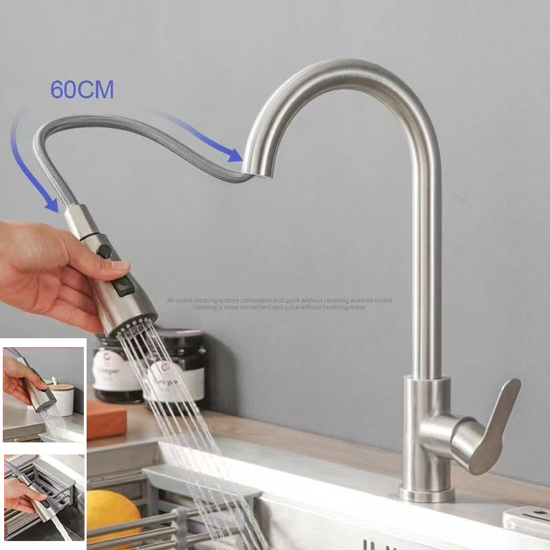 Sink washbasin black rotatable faucet 304 stainless steel grifo de cocina mixer water double modes kitchen faucet pull-out