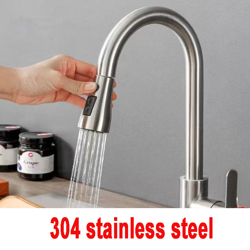 Sink washbasin black rotatable faucet 304 stainless steel grifo de cocina mixer water double modes kitchen faucet pull-out