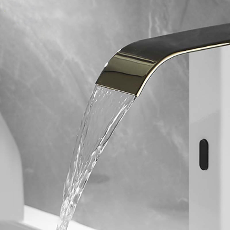 Hand free gold grifo automatico con sensor white luxury bathroom wash basin faucet touchless waterfall infrared induction taps