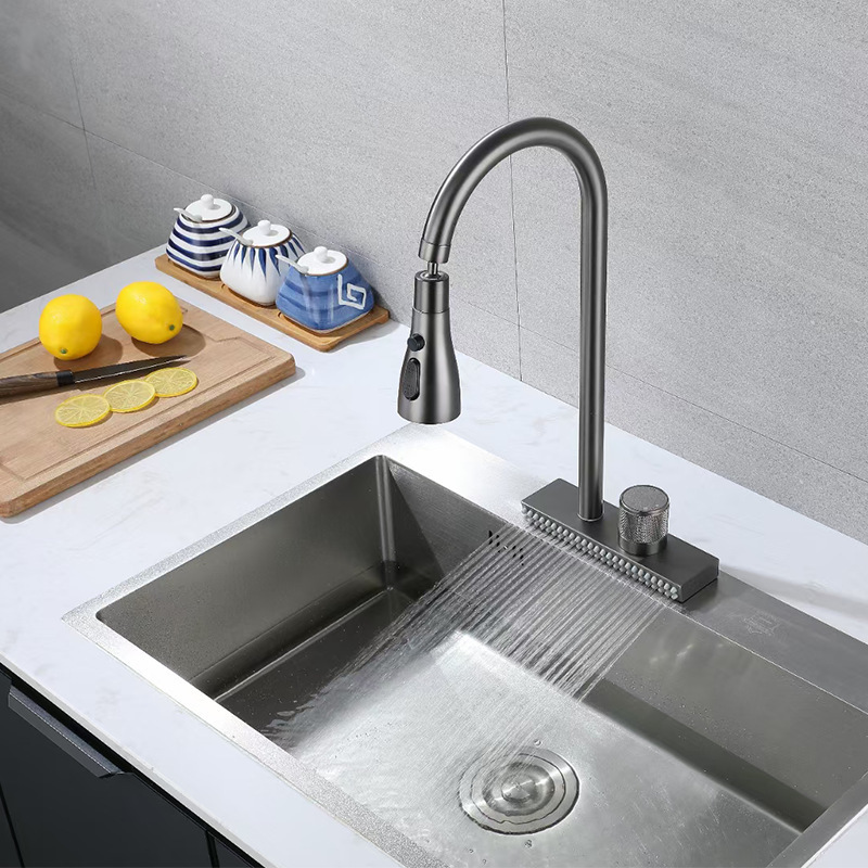 304 stainless steel grifo de cocina rainfall high end kitchen waterfall faucet with sprayer