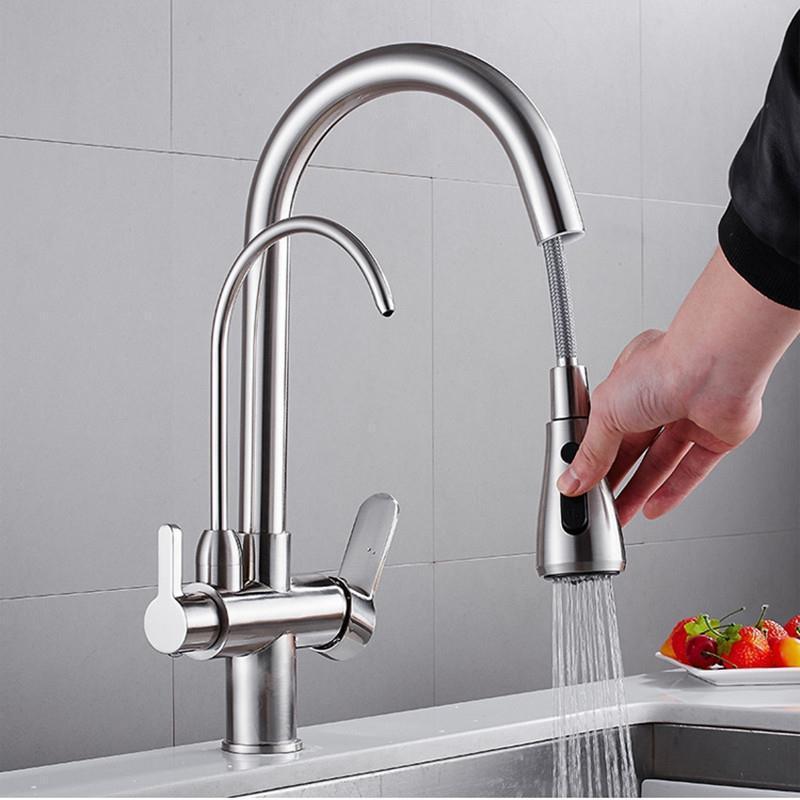 Sink mixer taps black tire del grifo de la cocina multifunction pull kitchen faucet with filter