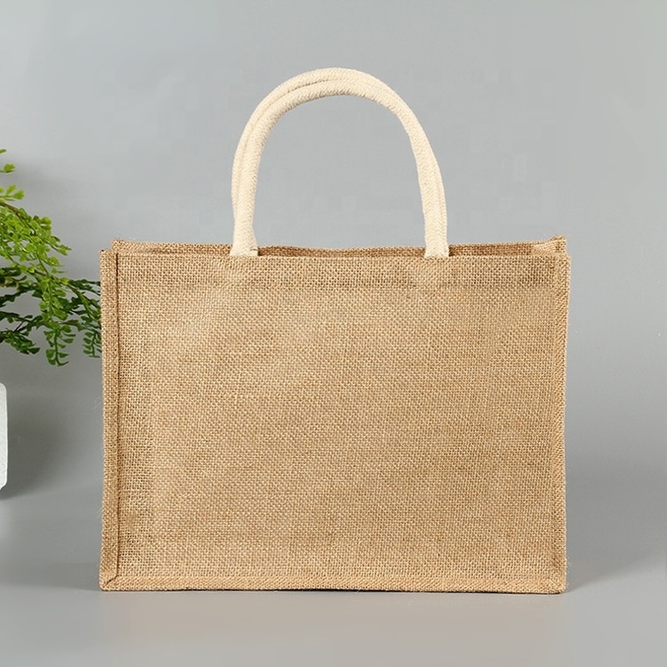 Custom Logo Accepted Inside Lamination Printing Jute Bag, Shopping Tote Hemp Tote Jute Bag