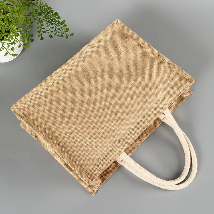 Custom Logo Accepted Inside Lamination Printing Jute Bag, Shopping Tote Hemp Tote Jute Bag