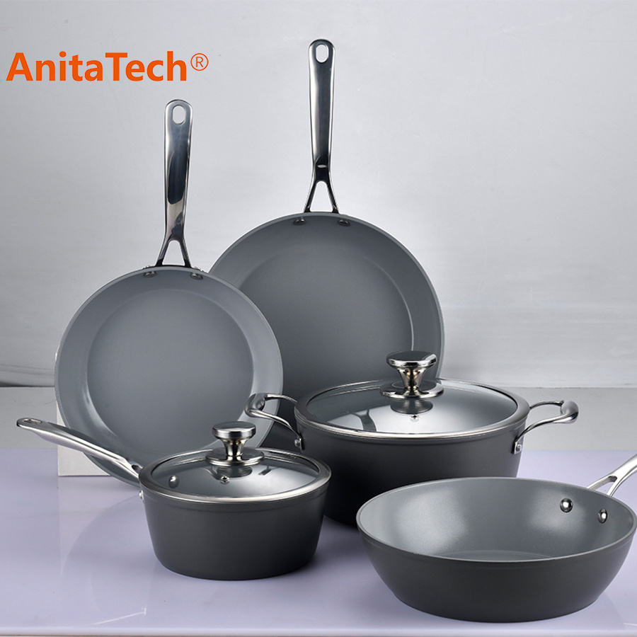 Luxury Gray Ceramic nonstick cookware sets aluminium cooking pots casserole saucepan with lid