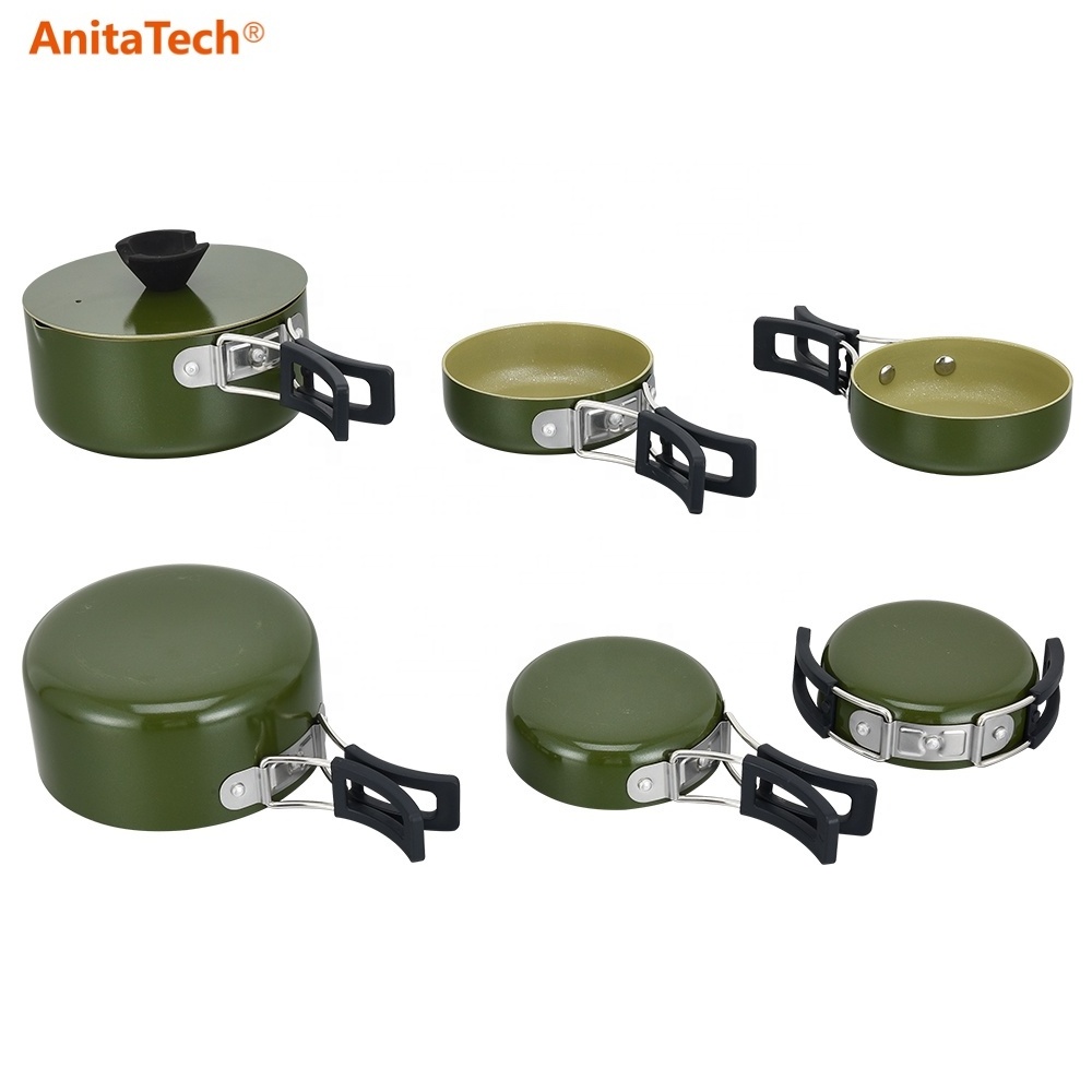 Outdoor Camping Cookware Set Aluminum Nonstick Lightweight Folding Pots And Pans Cooking Mess Kit