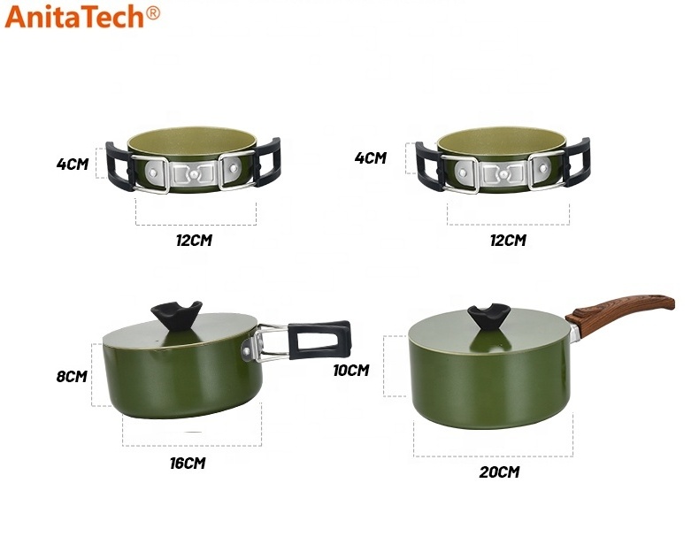 Outdoor Camping Cookware Set Aluminum Nonstick Lightweight Folding Pots And Pans Cooking Mess Kit