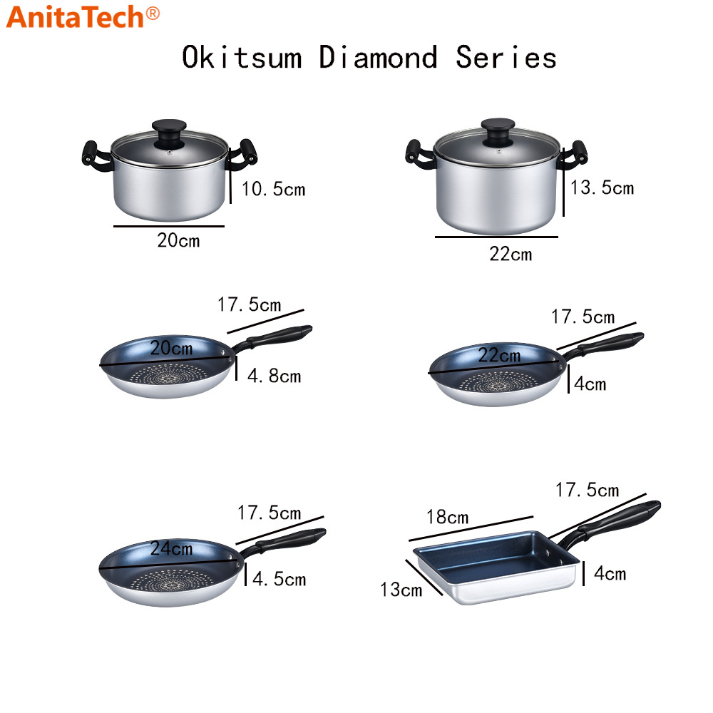 8pcs Luxury Okitsum Diamond Non-toxic coating  kitchen accessories non stick/ cookware sets pots and pans