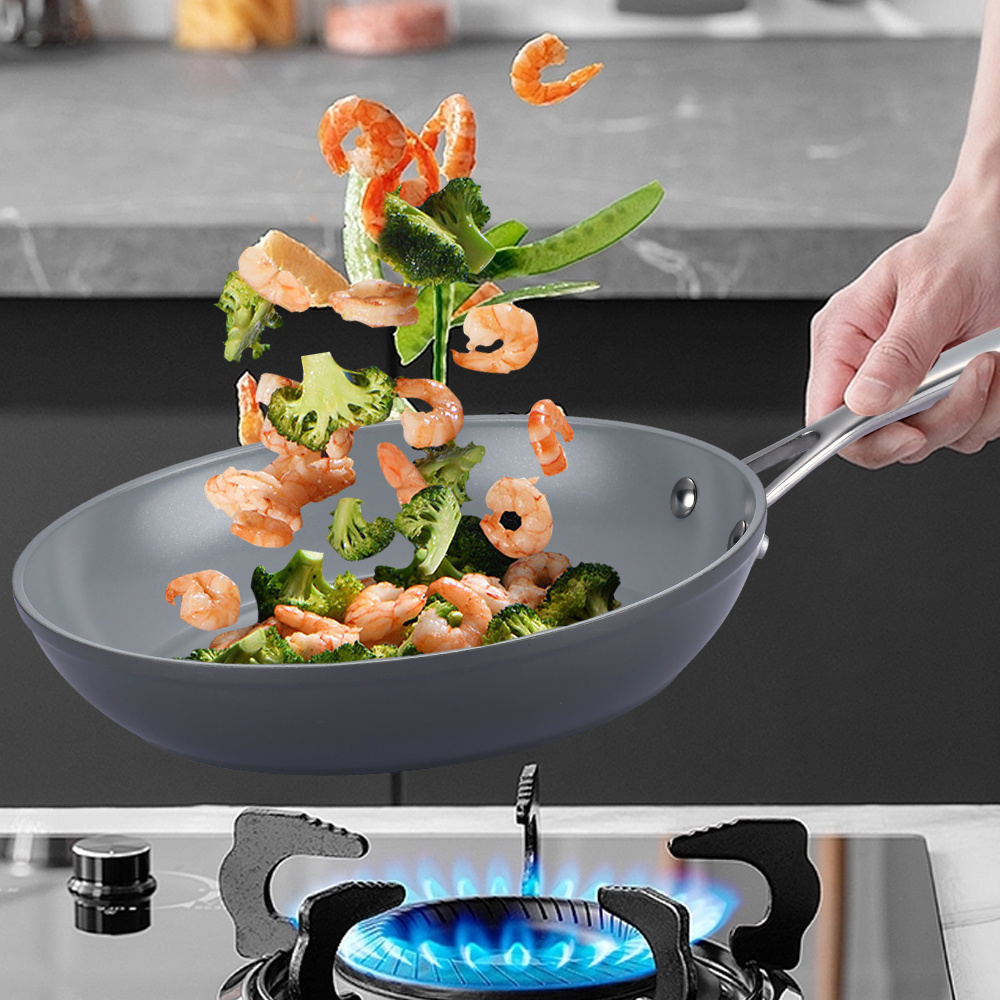 Hard Anodized Aluminum Cookware Set Induction Cooker Non Stick Luxury Kitchen Pots And Pans With PVD Sliver Plated Handle