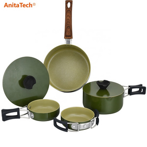 Outdoor Camping Cookware Set Aluminum Nonstick Lightweight Folding Pots And Pans Cooking Mess Kit