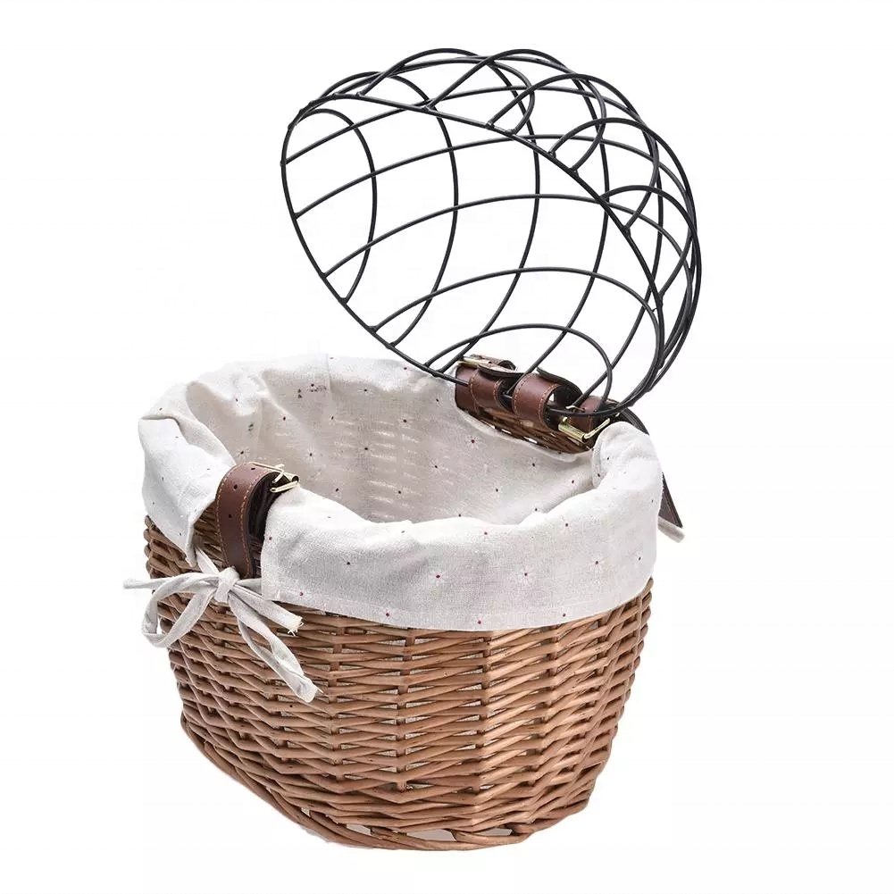 Factory Customizable Pet Bike Basket With Lid Bike Accessories Wicker Bicycle Basket storage baskets