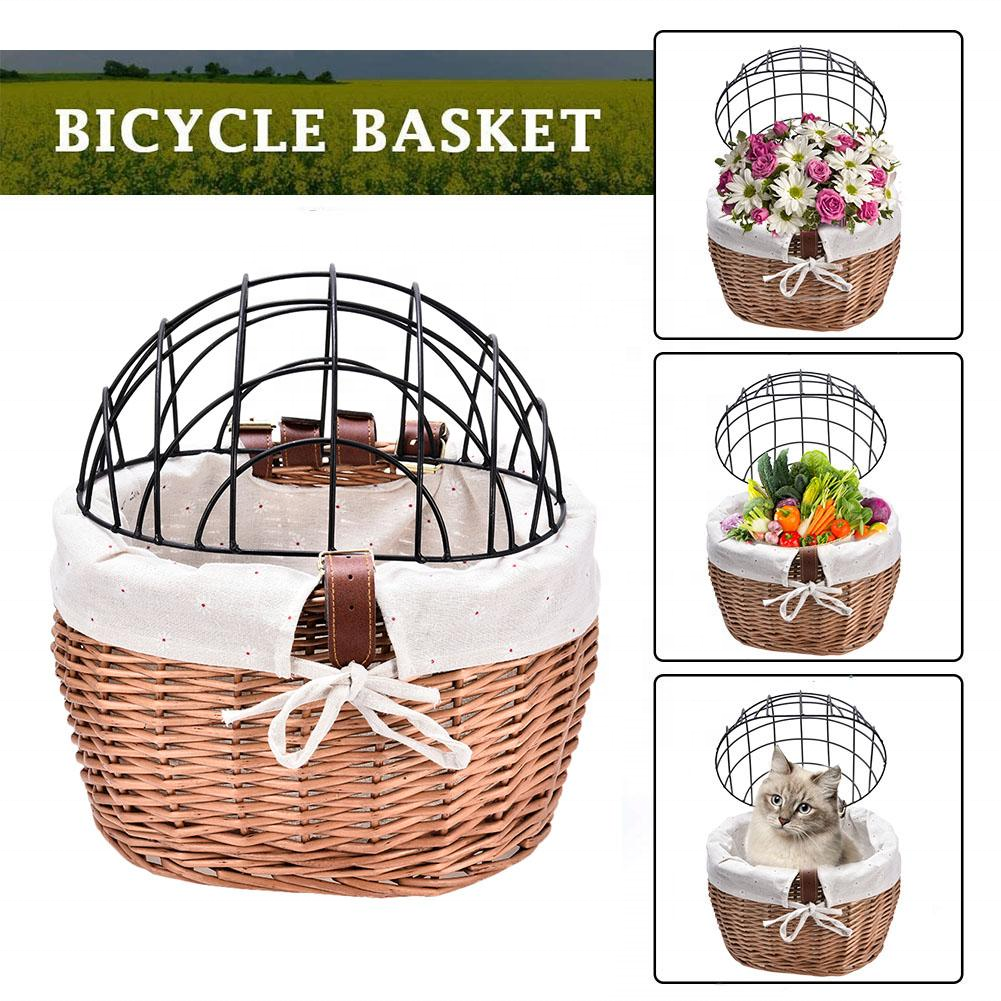 Factory Customizable Pet Bike Basket With Lid Bike Accessories Wicker Bicycle Basket storage baskets