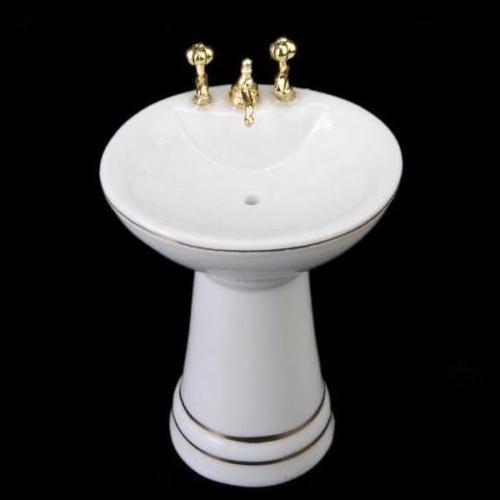 1:12 White Ceramic Toilet Basin Bathtub Mirror Miniature Furniture Doll Accessories Dollhouse Miniature Porcelain Bathroom Set