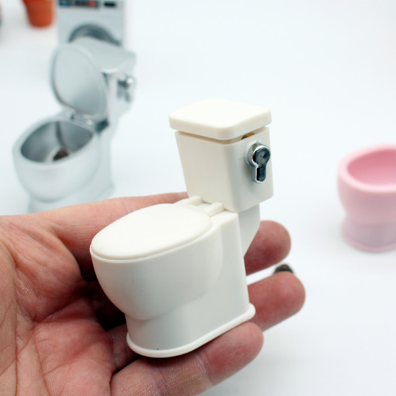 Dollhouse Miniature Bathroom Furniture Dollhouse Simulated Flushing Toilet with Flushing Sound