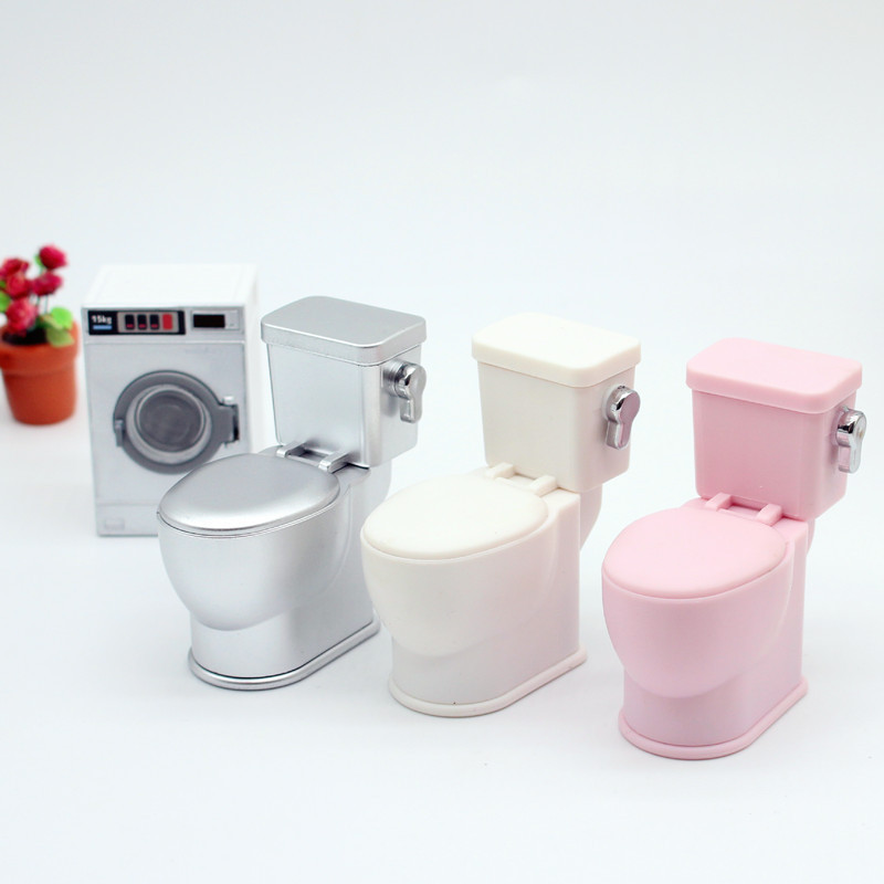 Dollhouse Miniature Bathroom Furniture Dollhouse Simulated Flushing Toilet with Flushing Sound