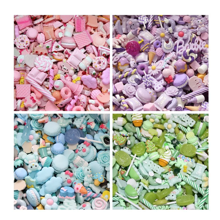 100PCS Flatback Slime Beads Making Supplies Resin Fake Candy Charms Mixed Assorted Sweets Slime Charms for DIY Craft Making