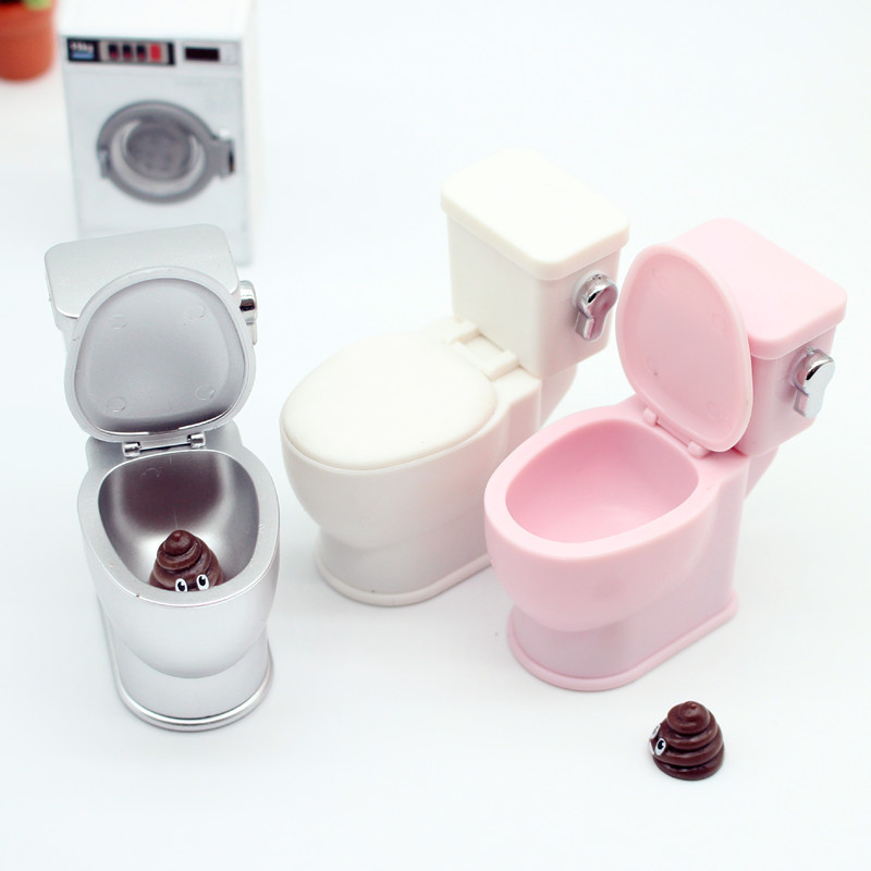 Dollhouse Miniature Bathroom Furniture Dollhouse Simulated Flushing Toilet with Flushing Sound